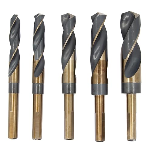 Drill America 5 Piece High Speed Steel Black and Gold Reduced Shank Drill Bit Set in Plastic Pouch Case (9/16" - 1 "), POU Series - size: 9/16" - 1", style: 1/2" Shank