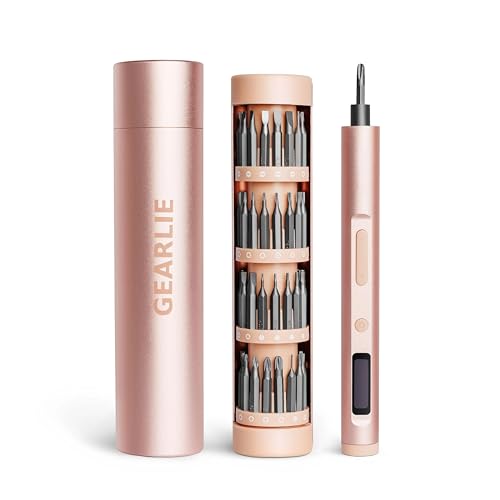 Precision Electric Screwdriver Kit - Heavy Duty Rechargeable Screwdriver + 62 Magnetic Bit Set in Satin Aluminum Travel Case - Pretty and Practical Cordless Driver Tool Set for Women