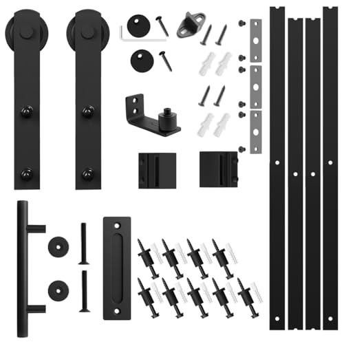 SMARTSTANDARD 12 FT Heavy Duty Sturdy Sliding Barn Door Hardware Kit, Black - size: 12 Feet