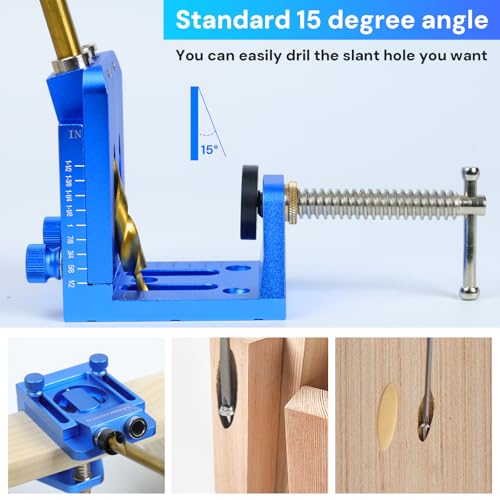 Pocket Hole Jig Kit with Adjustable Drill Guide, Stop Collars, 30PCS Screws & Plugs, Allen Wrench – Complete Woodworking Joinery System