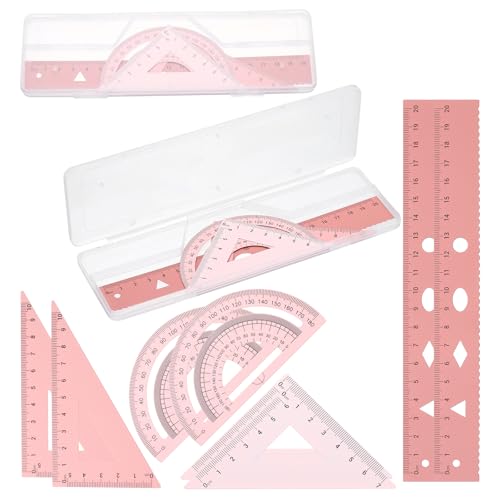 PATIKIL Geometry Set, 2 Pack 8 Inch Aluminum Ruler & 4 Triangles, Metal Protractor Ruler Math Drafting Measuring Tool for Home Office Math Drawing Engineering Art,Gradient Pink - color: Gradient Pink, size: 8 Inch