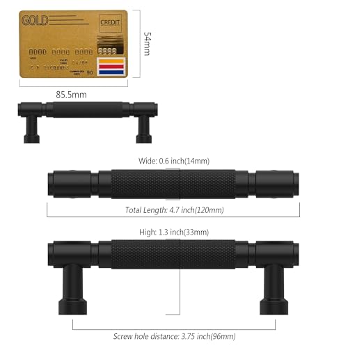 Amerdeco 10 Pack Matte Black knurled Cabinet Pulls 3.75" | Drawer Pulls Cabinet Hardware Kitchen Cabinet Handles for Bathroom ZH0072 - color: Matte Black, size: 3.75" hole center