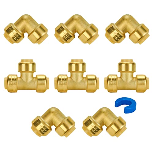 SUNGATOR Push Fitting 1/2 inch, 90 Degree Elbow (5 PCS), Tee (3 PCS), 8-PCS - style: 5E+3T, 8 Pack