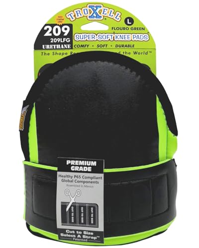 TROXELL USA Super-Soft Large Fluorescent Green Knee Pads - Comfortable, Adjustable, Washable Kneepads