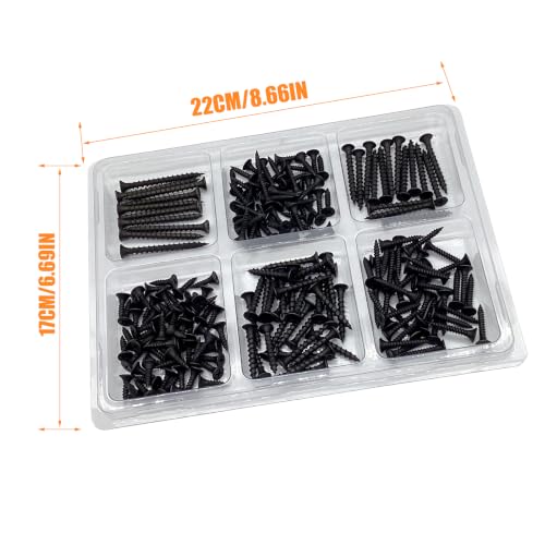205PCS Assorted Wood Screws, Drywall Screws, Wood Screws Assortment Kit, Screw Assortment Kit,Phillips Assorted Screws, Contain 6 Sizes(2'', 1-1/2'', 1-1/4'', 1'', 3/4'', 5/8'') - size: 6 Sizes - 205PCS