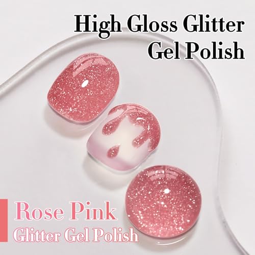 Double Rhythm 0.5Oz Glitter Gel Polish Shimmer Reflective Color for Nail Art Salon DIY Soak Off 15ml Nail Lamp Gel Polish at Home (Rose Pink-B1175) - color: Blossom Rose Pink