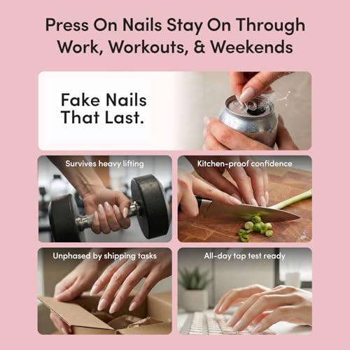 Glamnetic Press On Nails - Short Almond, Glossy Fake Nails 30 Pc Full Kit - color: 3Y - Sunbaked