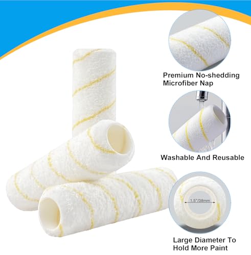 5 PCS Paint Roller Covers 9 Inch 1/2" Nap Microfiber - size: 5 PCS, 9"