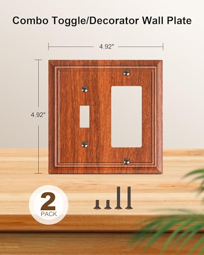 2-Pack Bamboo Fiber Combo Toggle/Decorator Light Switch Cover Plate - color: Wood Grain, size: 1 Toggle/1 Decorator 2PK