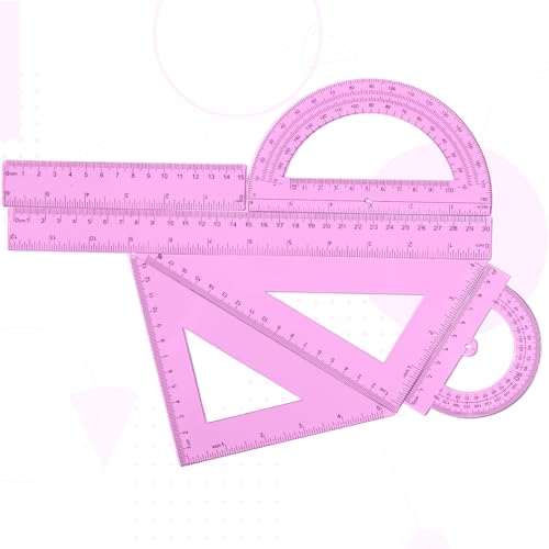 Tenare 6 Pcs Math Geometry Ruler Straight Protractor Triangle, Pink - color: Pink