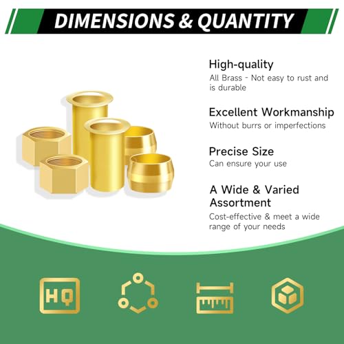 90pcs 3/16" Brass Compression Sleeves Ferrules Inserts Nuts Kit - color: 90PCS 3/16"