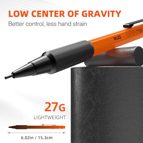 WUO 1.3mm Mechanical Pencil Set, 3 Pack Metal Mechanical Carpenter Pencils - color: Orange