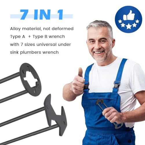 NINEFOX 2 Pcs Multifunctional Sink Wrench, Multifunctional Basin Wrench, 7-Type Sink Wrenchs Faucet Tool, Washbasin Wrenchs Set, for Kitchen Bathroom Tight Spaces