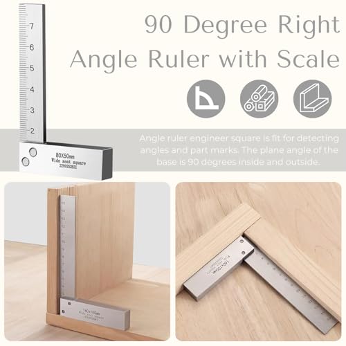 Machinist Square with Scale 2, 3, 4, 6 Inch, Atarvana 90 Degree Carpenter Square, Harden Carbon Steel Engineer Square Hard Steel Construction for Precision Layout and Measurement Woodworking