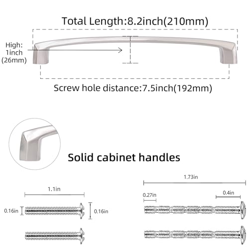 10 Pack 7-1/2 inch(192mm) Brushed Satin Nickel Kitchen Cabinet Handles Cabinet Pulls Sliver Drawer Pulls Kitchen Cabinet Hardware Handles Dresser Handles - color: Brushed Satin Nickel, size: 7-1/2'' Hole Center(192mm)