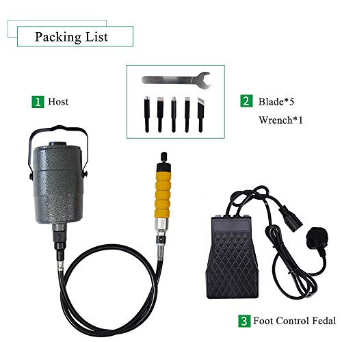 YUCHENGTECH Electric Chisel Carving Tool Electric Wood Carving Chisel Woodworking Hanging Flexible Shaft Machine Kit with 5 Blades + Foot Control Pedal (220V) - size: 220V