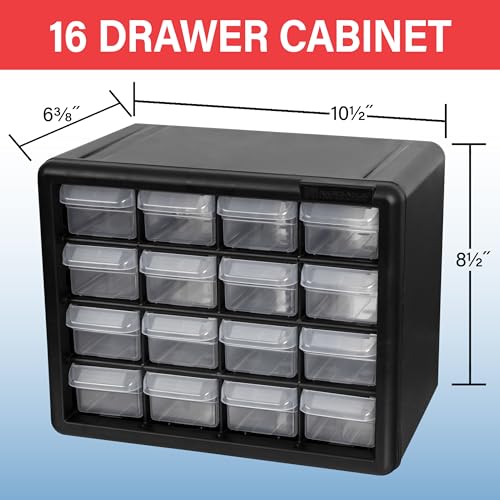 Akro-Mils 16-Drawer Plastic Storage Cabinet, 10.5"W x 6.5"D x 8.5"H, White - color: White, size: 16 Drawer, style: 1 Pack