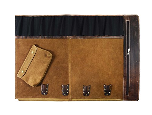 Leather Knife Roll Storage Bag, Elastic and Expandable 10 Pockets, Adjustable/Detachable Shoulder Strap, Travel-Friendly Chef Knife Case (Dark Brown, Leather) - color: Dark Brown
