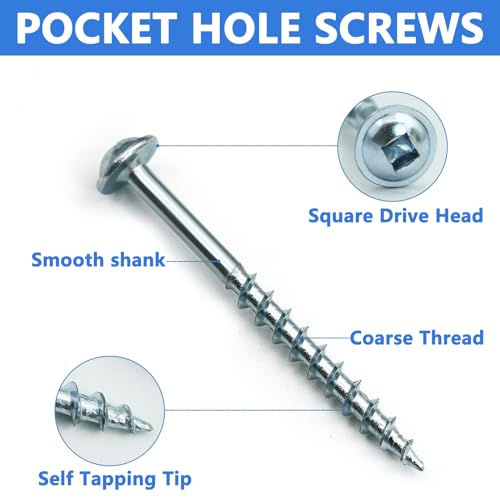 Pocket Hole Screws 350 PCS, 5 Sizes #8 x 1 to 2-1/2" Coarse Thread Wood - color: 350PCS(Zinc Coated)