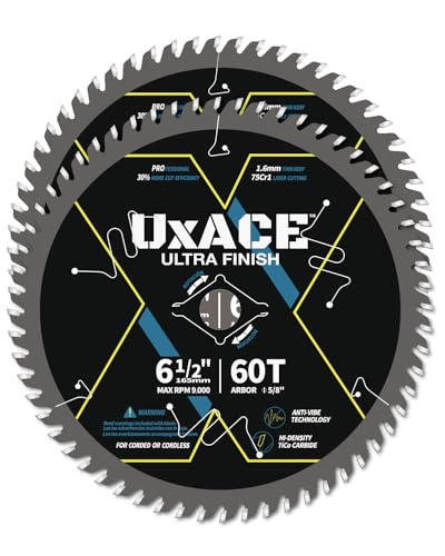 6-1/2-Inch 60-Tooth Circular Saw Blade with 5/8-Inch Arbor, Ultra Finish Wood Cutting, Carbide Tip, Thin Kerf, for Plywood, MDF, OSB, Laminated, 2 Pack - size: 6-1/2", 5/8" Arbor, 60T, 2pc