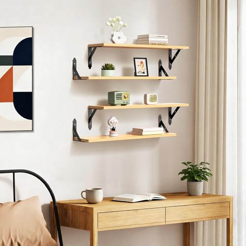 ROMGUAR CRAFT Wood Wall Floating Shelves Set of 4, 23.6" x 6" - Natural - color: Natural, size: 23.6" x 6"