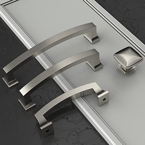 Amerdeco 10 Pack Brushed Satin Nickel 4 Inch(102mm) Hole Centers Kitchen Cabinet Pulls Cabinet Hardware Kitchen Handles for Cabinets Cupboard Handles Drawer Pulls ZH0009BSN - color: Brushed Satin Nickel, size: 4" hole center