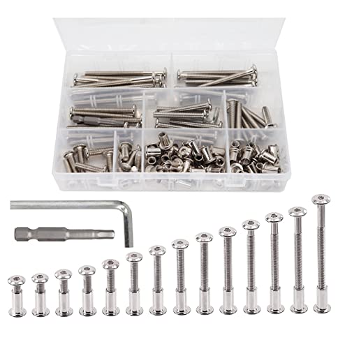 114 Pieces M6 Rivet Countersunk Hex Socket Cap Bolts and Hex Head Barrel Nuts Assortment Kit for Furnitures Cribs Chairs, Nickel Plated - size: M6 x 15-80mm Assortment Kit