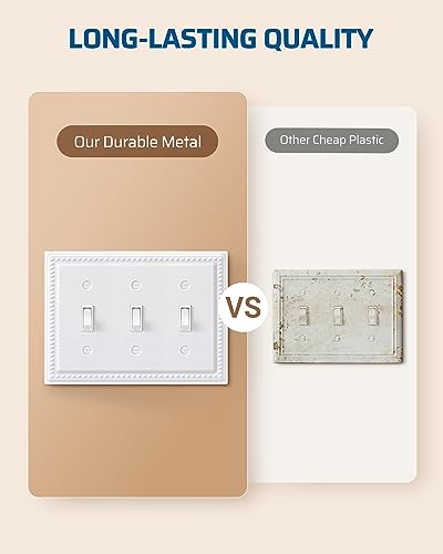DEWENWILS 2 Pack Metal Outlet Covers, Tripple Toggle Wall Plate Cover - color: White Decorative, size: 3 Toggle 2PK