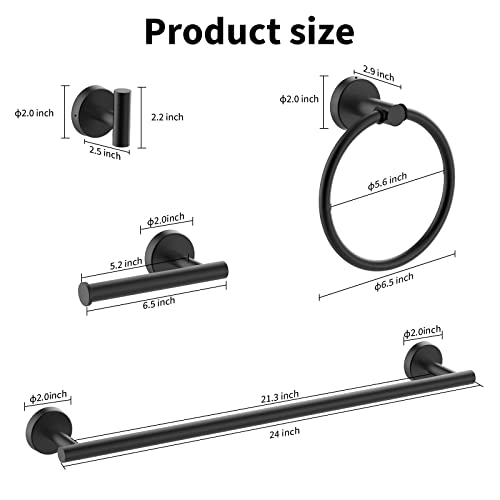 Cilee 8 Piece Matte Black Bathroom Hardware Set, 24inch Towel Bar Set - color: Black
