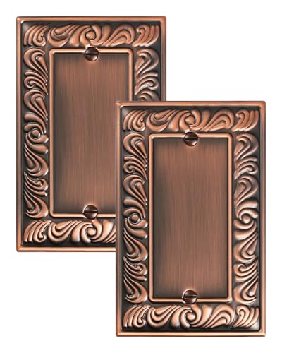 2-Pack Paisley Pattern Blank Outlet Cover Wall Plate,Metal Switch Plates | Decorative Outlet Covers, 1 Gang Wall Plate for Unused Outlets/Switches, Corrosion Resistant, Antique Copper - color: Antique Copper, size: 1 Blank 2PK