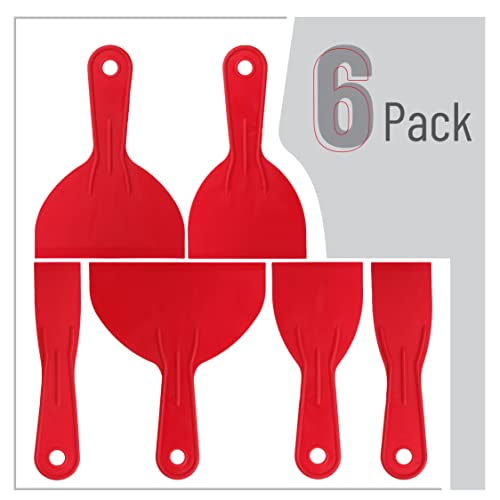 Bates- Plastic Putty Knife Set, 6 Pack Flexible Scrapers - color: Red, size: 1.5, 2, 3, 4, 5, 6 Inches, 6 Pack