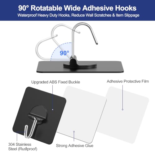 Adhesive Wall Hooks No Drill Black Heavy Duty, 13LB Sticky 12 Pack - color: Black, size: Medium 12 Pcs