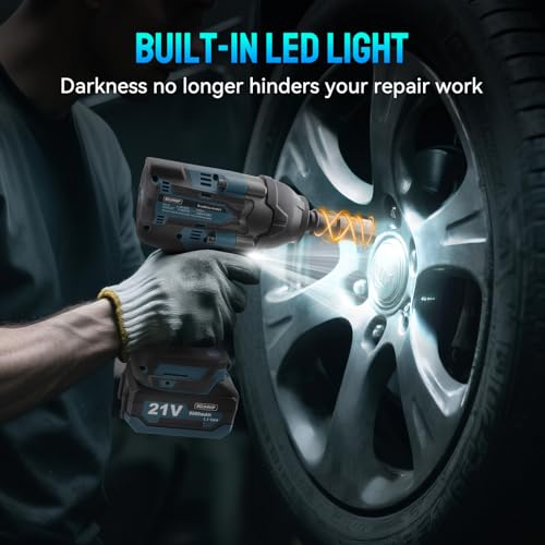 Cordless Impact Wrench 1/2 Inch, Brushless Impact Gun 1500 N.m/1106ft-lbs - color: Blue With Battery