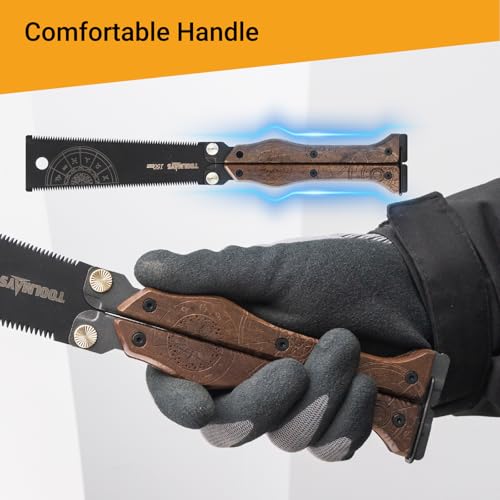 Foldable Japanese Saw, 5.5" Butterfly Hand Saw with SK5 Blade - color: Brownish Black