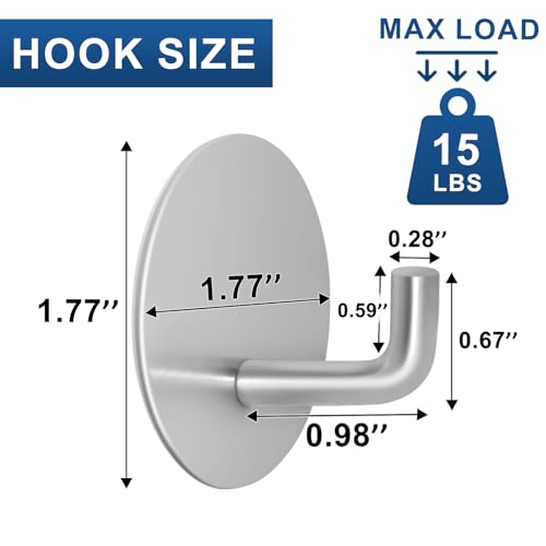 Adhesive Hooks for Bathrooms, 4 Piece Towel Hooks for Hanging Hat Robe Coat, Stick on Hooks for Kitchens, Strong Self-Adhesive No Damage Waterproof Stainless Steel Sticky Hook (Silvery) - color: Round-A-Silvery
