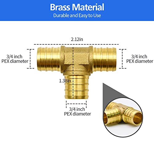 15pcs 3/4" Brass PEX Fittings, Elbow TEE Straight Couplings Set | for PEX Pipe - size: 3/4"-15pcs