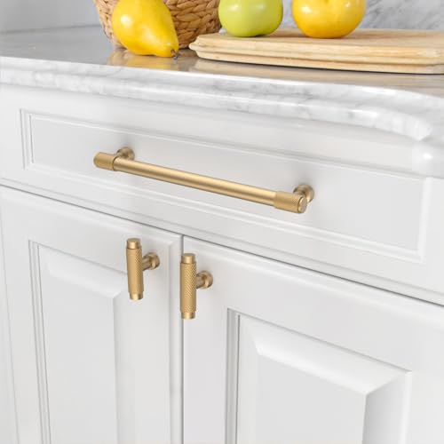 Amerdeco 10 Pack Champagne Bronze Knurled Cabinet Pulls 7 Inch(177.8mm) Hole Center Kitchen Cabinet Handles Drawer Pulls Cabinet Hardware ZH034 - color: Champagne Bronze, size: 7"/177.8MM Hole Center