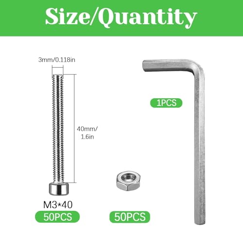 100 Pcs M3 x 40mm Socket Head Cap Screws Metric, Allen Socket Drive, 304 Stainless Steel, Full Thread, Bright Finish, Machine Thread - size: M3 x 40-100Pcs