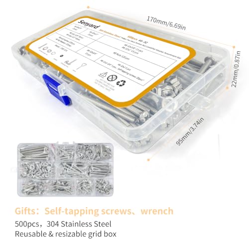 500pcs Machine Screws Assortment Kit,#8-32 Phillips Pan Head nut and Bolt Assortment Kit (with Lock&Flat washers・Wrenches) Stainless Steel Screws Bolt nut washers Assortment kit with case - size: #8-32, style: Pan head