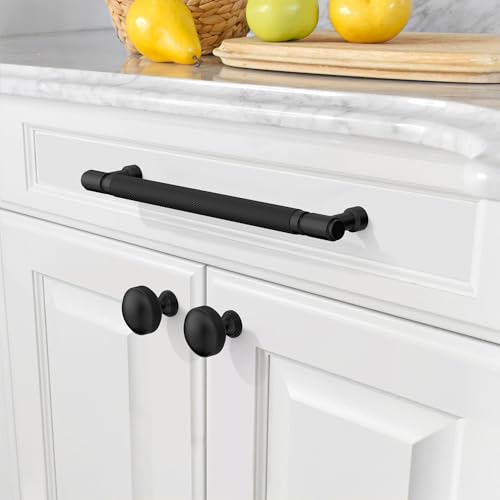 Amerdeco 10 Pack Matte Black knurled Cabinet Pulls 7.5" | Drawer Pulls Cabinet Hardware Kitchen Cabinet Handles for Bathroom ZH0072 - color: Matte Black, size: 7.5" hole center