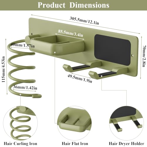 Tindbea Hair Dryer Holder Wall Mount Aluminum Alloy Hot Tools Organizer - color: Green