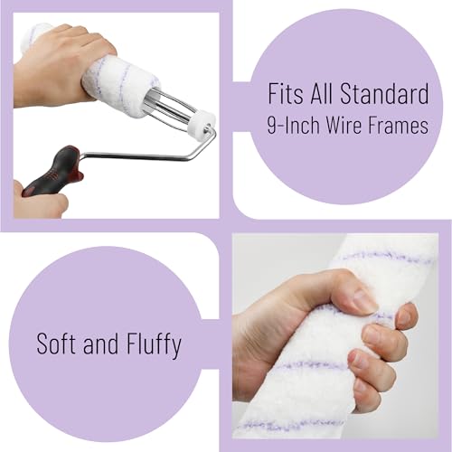 Bates- Paint Roller Covers, 9", Purple Stripes, 5 Pack, Covers for Paint Rollers 9 Inch, 9 Inch Paint Roller Covers, Paint Roller Cover, Paint Roller Covers 9 Inch, Large Paint Roller Covers - color: Light Purple Stripes, size: 9 Inch, 5 Pack