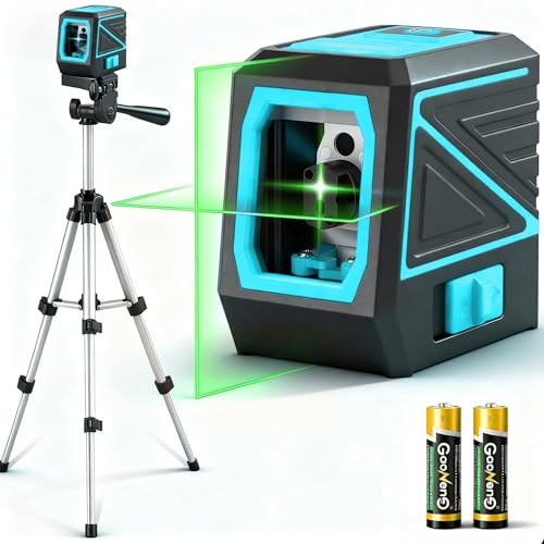Laser Level with Tripod, 100 feet Green Cross Line Self Rotary Leveling Laser Level, Vertical and Horizontal Line, Rotatable 360 Degree, Manual Self leveling and Pulse Mode,IP54 Waterproof & Battery - color: Wathet
