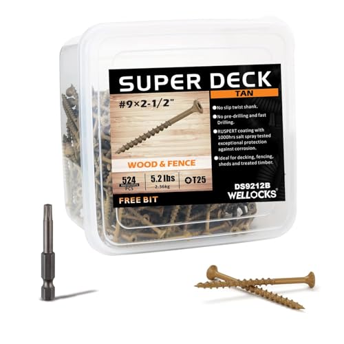 WELLOCKS #9 x 2-1/2 in Tan Deck Screws, 5.2 lbs with T25 Bit - size: #9×2-1/2", style: 5.2LBS Tan