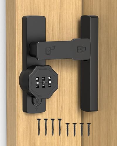 Keyless 90/180 Degree Sliding Barn Door Lock Latch, Black-1PC - color: Black-1PC