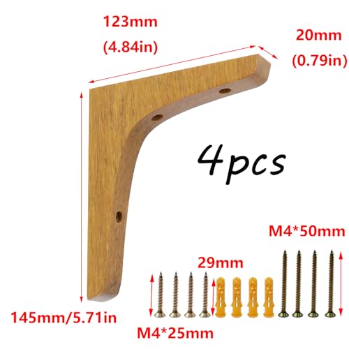 Antrader 4PCS Wooden Shelf Brackets,Solid Wall Mount Wood Shelf Bracket,Wood Triangle Bracket,L Shape Shelf Holders Include Mounting Screws,5.7 Inch x 4.8 Inch,Dark Brown - color: Dark Brown, size: 5.71"×4.84"×0.79",4pcs