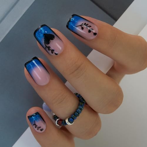 CurvLife Medium Square Ombre Press On Nails, Sparkle Blue, Soft Gel - color: Sparkle Ombre Tips