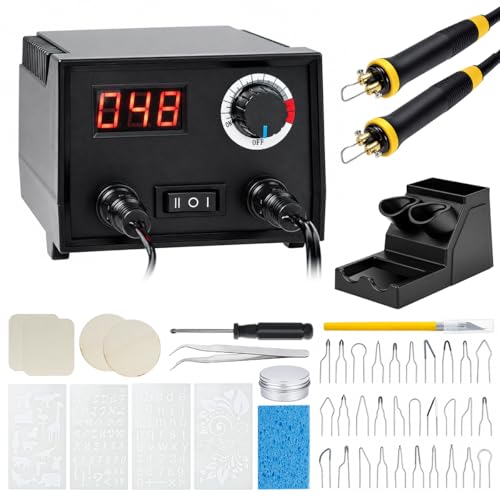 60W Wood Burning Kit, 25~750℃ Adjustable Temperature Pyrography Kit, Wood Burning Tool with 2 Pyrography Pens 30 Wire Nibs, Hat Burning Tool for Wood Leather Gourd Craft