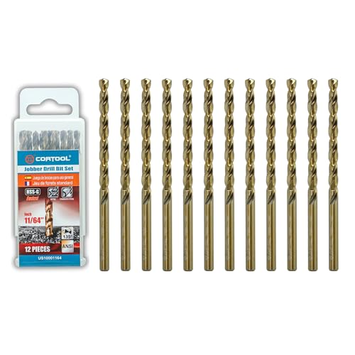 11/64 inch Cobalt Drill Bits (12Pcs), M35 HSS Metal Jobber Length Twist Drill Bit Set for Hard Metal, Stainless Steel, Iron, Copper, Aluminium, Brass, Plastic & Wood - style: 11/64 Inch