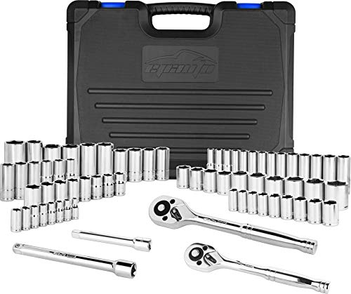 EPAuto 69 Pieces 1/4-Inch & 3/8-Inch Drive Socket Set, Pear Head Ratchet - size: 69 Pieces
